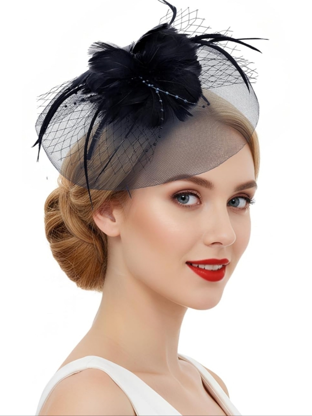 NEW! Elegant Black Feather Flower Fascinator Hat
